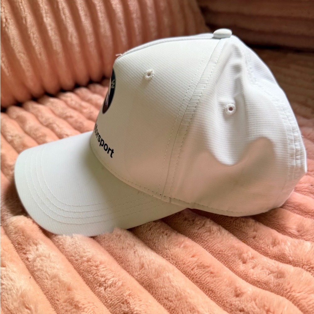 BMW White Motorsport Baseball Cap with Blue Logo - Picture 2 of 8